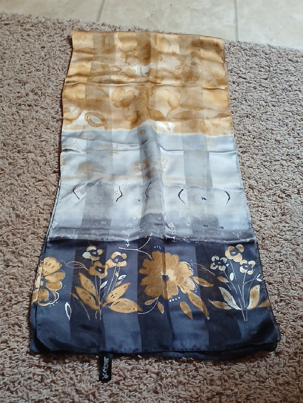 Floral Ombre Gold and Gray Silk Scarf